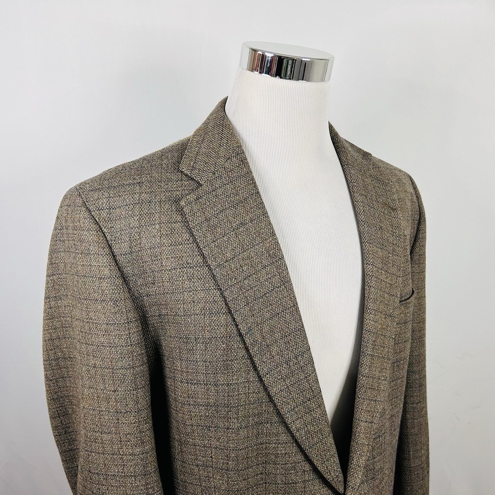 RBM 44L Sport Coat 100% Lambswool Beige Knit Plaid Two Button Lined Vented